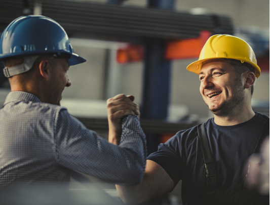 internal recruiter talking to skilled tradesman on job site